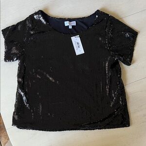 Ripley Rader Black Sequin Short Sleeve Top